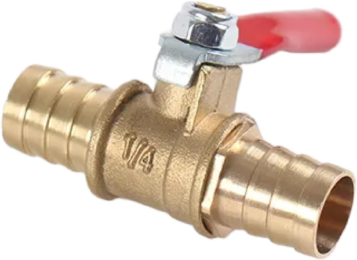 Brass Ball Valve with Hose Barb, 1/4 Inch Multi-Size Inline Shutoff Valve for Water, Oil, Gas Lines (6mm)