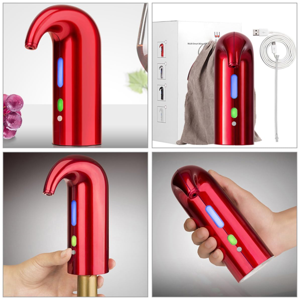 Aérateur de Vin Électrique Portable 1500 Mah, Rouge, Abs