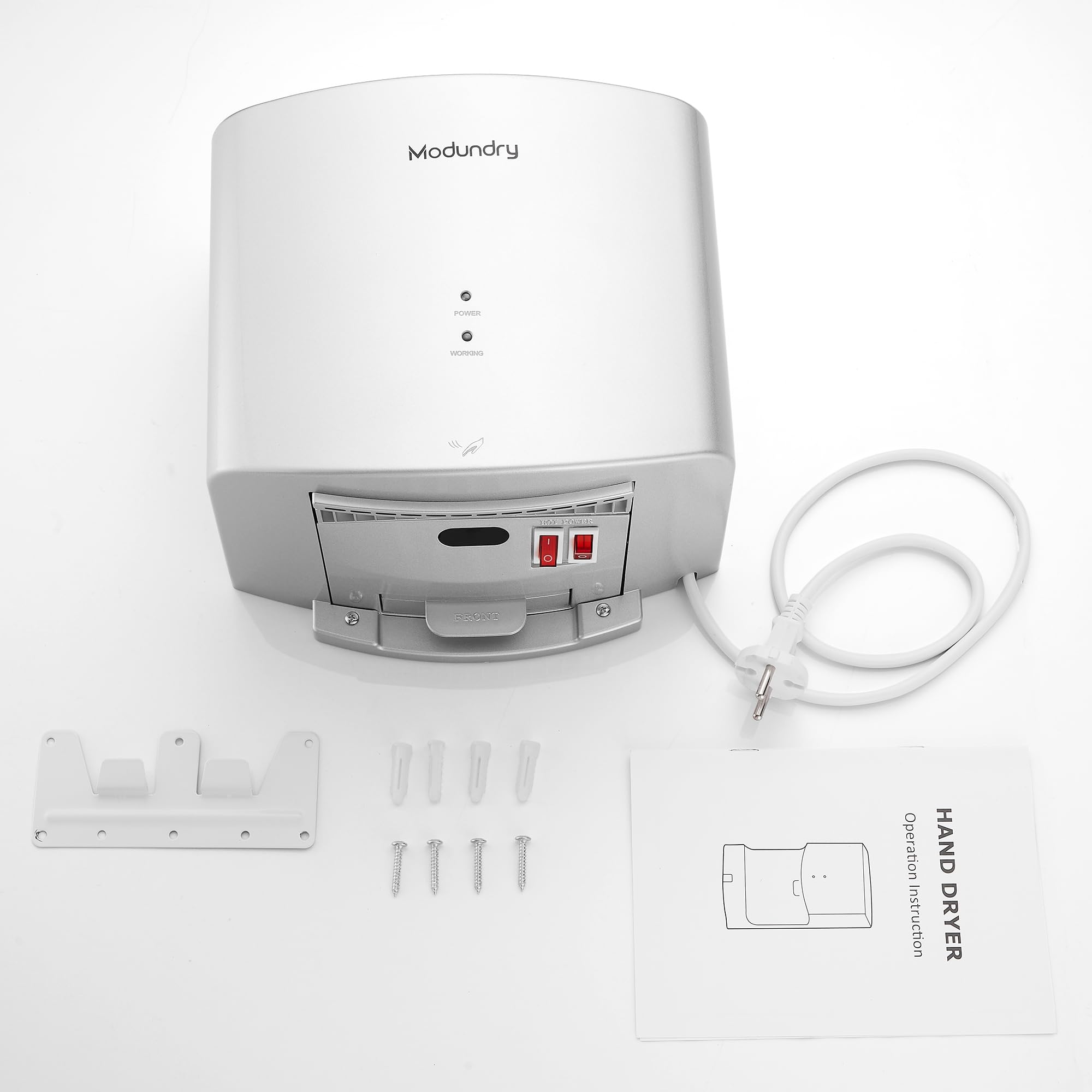 Asciugamani ad Aria Elettrico con Fotocellula, Asciuga Mani Automatico Professionale a Parete, per Commerciale e Famiglia Bagno e Servizi igienici, ABS Argento