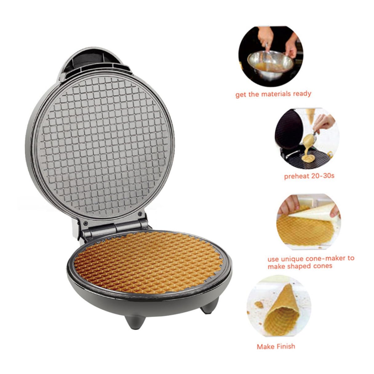 Mipcase Máquina para Hacer Panqueques Negra Recubrimiento Antiadherente | Base Antideslizante, Plástico y Acero Inoxidable, para Conos de Helado y Rollos, Limpieza Sencilla