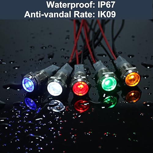 Miniatura 4 de 5 Uds 0.472 in 110V-220VAC Metal LED Indicador Luz Indicador Agujero de Montaje 12" 20mA Lámpara de Señal de Ahorro de Energía Impermeable IP67 con