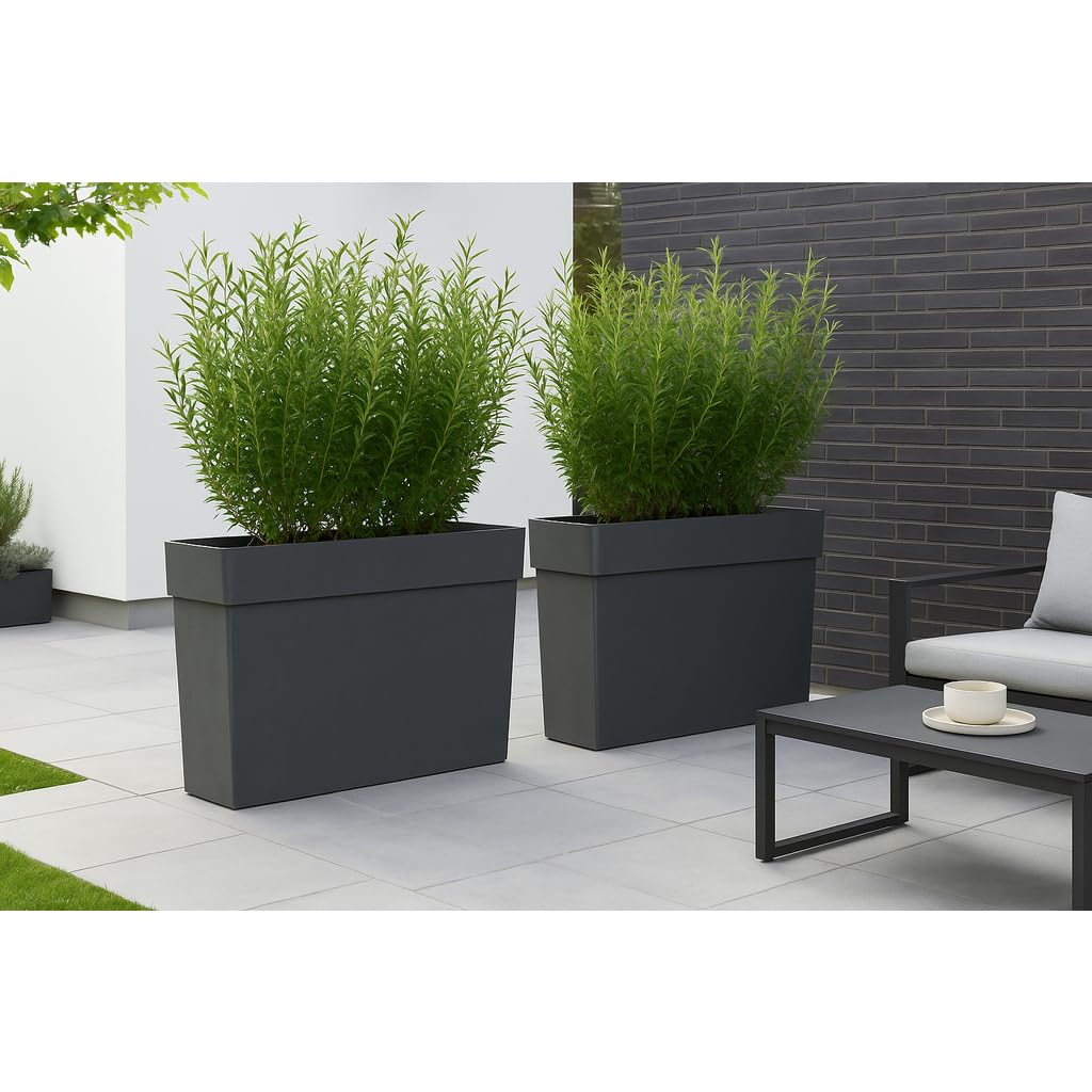 Kreher XXL Sichtschutz-Pflanzkübel mit Rollen – 80x29x65 cm, wetterfest, Naturstein-Optik in Anthrazit, Braun oder Weiß, mit Entwässerungssystem und Rollen! (2, 80 cm Anthrazit)