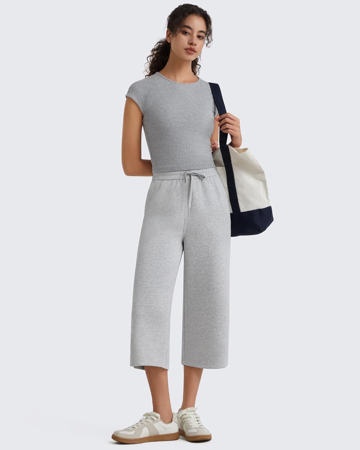 G4Free Smoofit Capri Pants for Women Drawstring Wide Leg Summer Pants Side Slit Casual Pants with Pockets