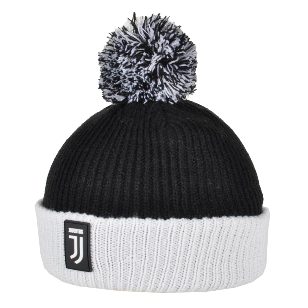 Cappello Ponpon Bicolore con Logo Juventus Applicato in Gomma. Prodotto Ufficiale Juventus 131413