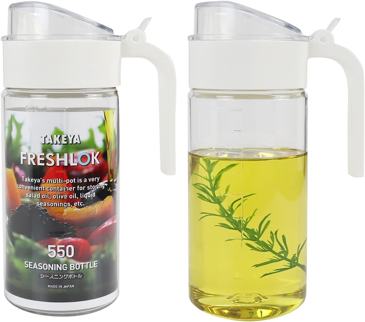 ドアポケットにちょうどよいサイズ感（タケヤ 2本セット シーズニングボトル 500ml メモリ付き TAKEYA フレッシュロック ホワイト）