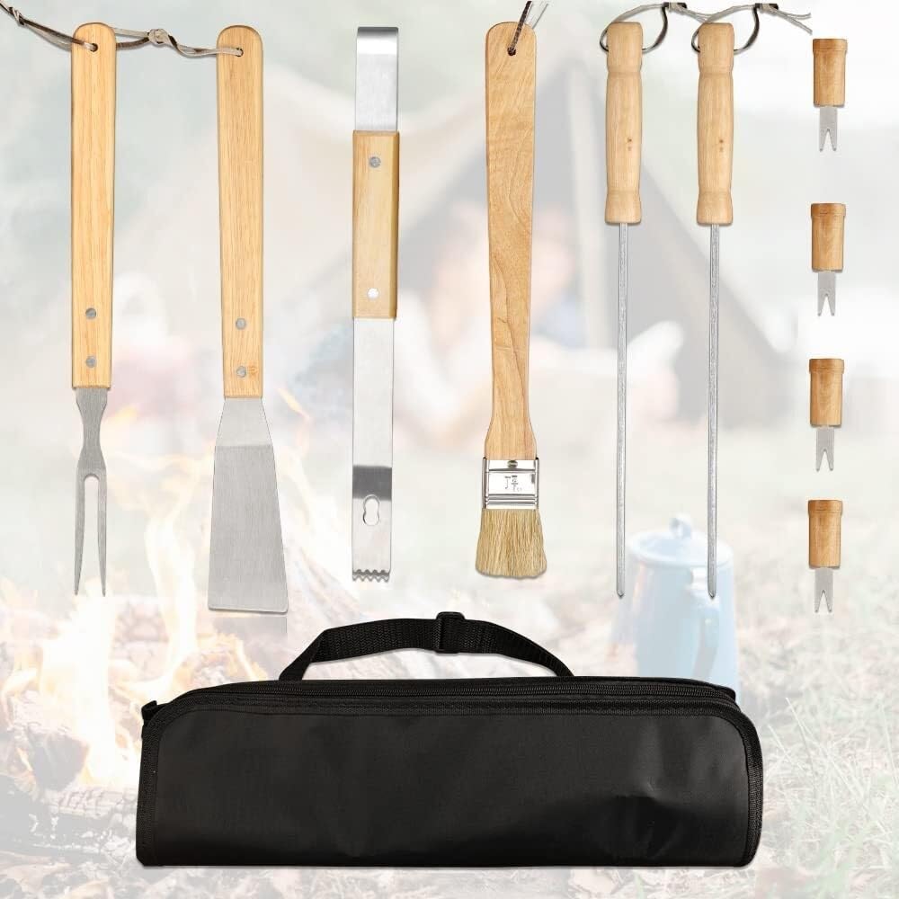 MRKU Grillbesteck-Set aus Edelstahl, Zubehör in Lebensmittelqualität, Tragbares Camping-Set, Hitzebeständig und rostfrei, Geschenkset für Enthusiasten