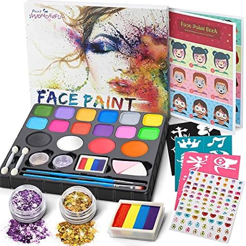 Jojoin Kinderschminke Set, 16 Professionelle Schminkfarben Größere Kapazität Grundfarben, mit Split Cake, 94 Strasssteine und Gemalte Tutorial-Broschüre - Geschenk für Halloween & Fasching Cover