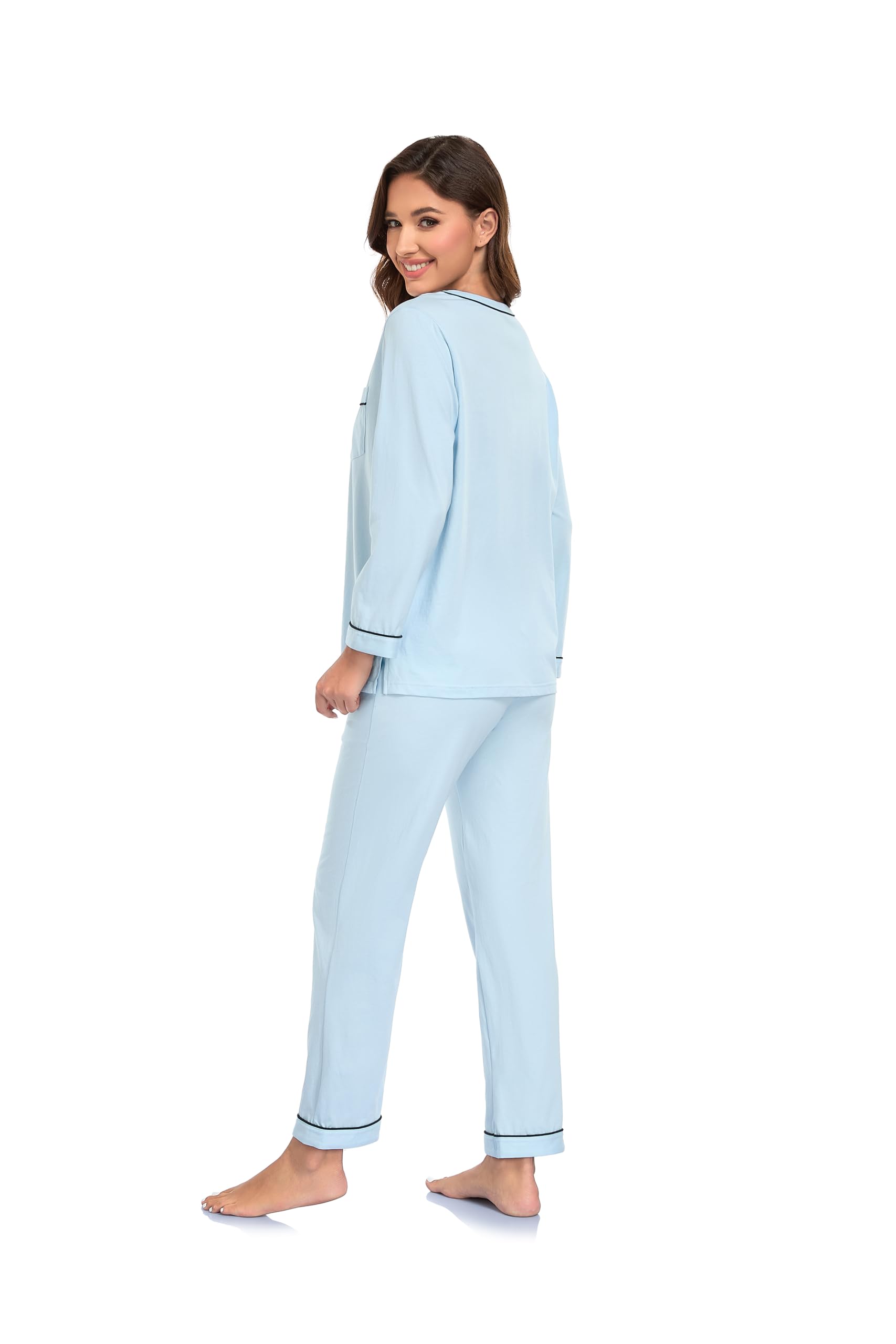 Damen Baumwolle Schlafanzug Langarm Pyjama Set mit Hose
