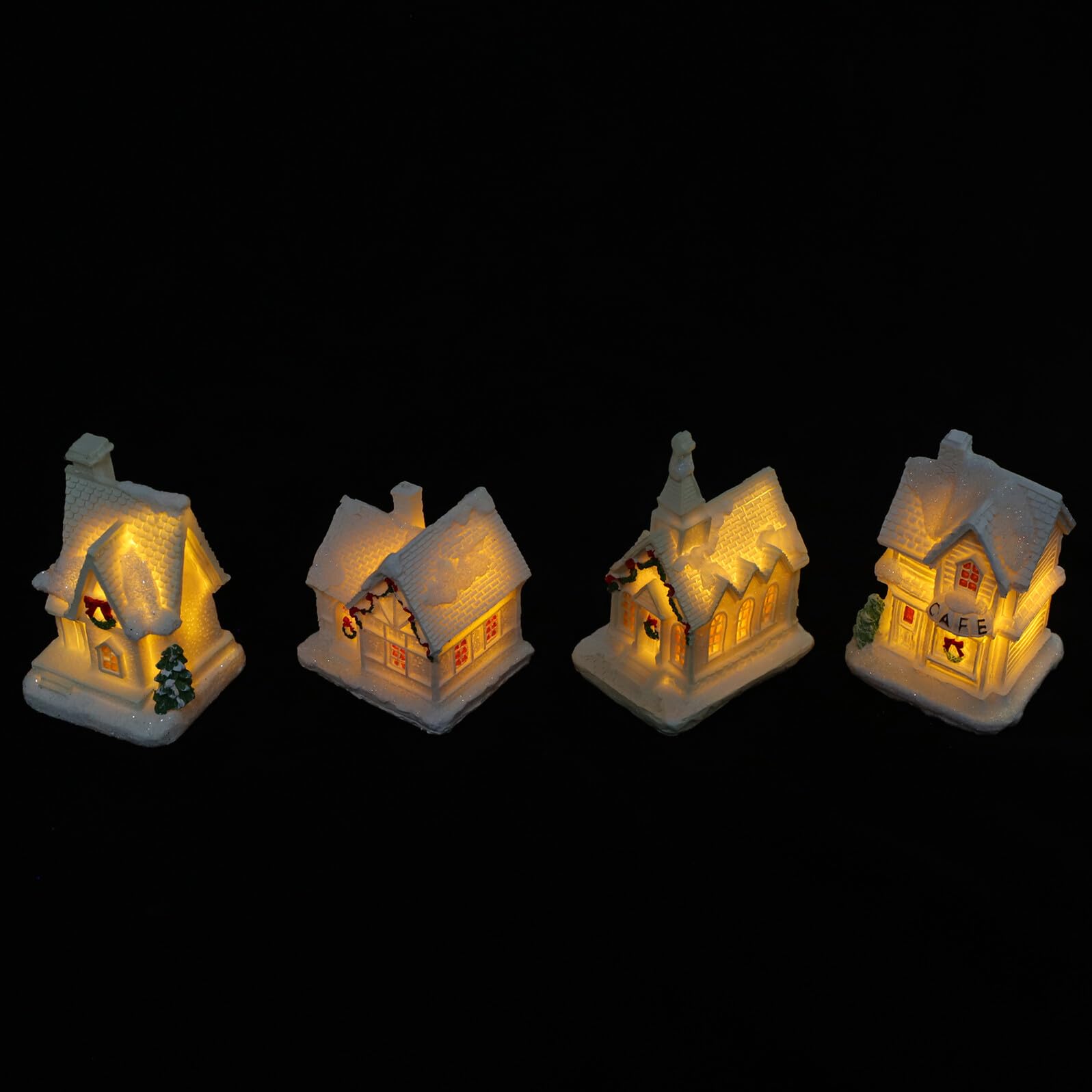 Casas de pueblo navideñas SHINEOFI de resina con luz para decorar el salón