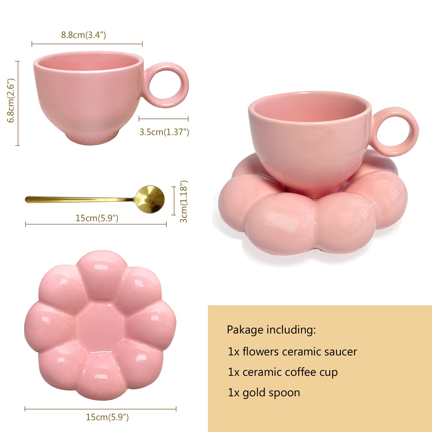 Generic Tasse à Café En Céramique En Forme De Cœur Rose 355 Ml - Cadeau Pour La Fête Des Mères - Pour Femme Et Maman