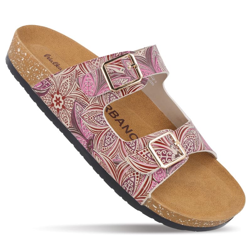 Image of WALKAROO Women's Fashion Sandals|Printed Dual Strap Design,Cushioned Insole, Lightweight PU Sole|Fashion,Trendy,Stylish Slip-On Comfort Sandals | WLE74035