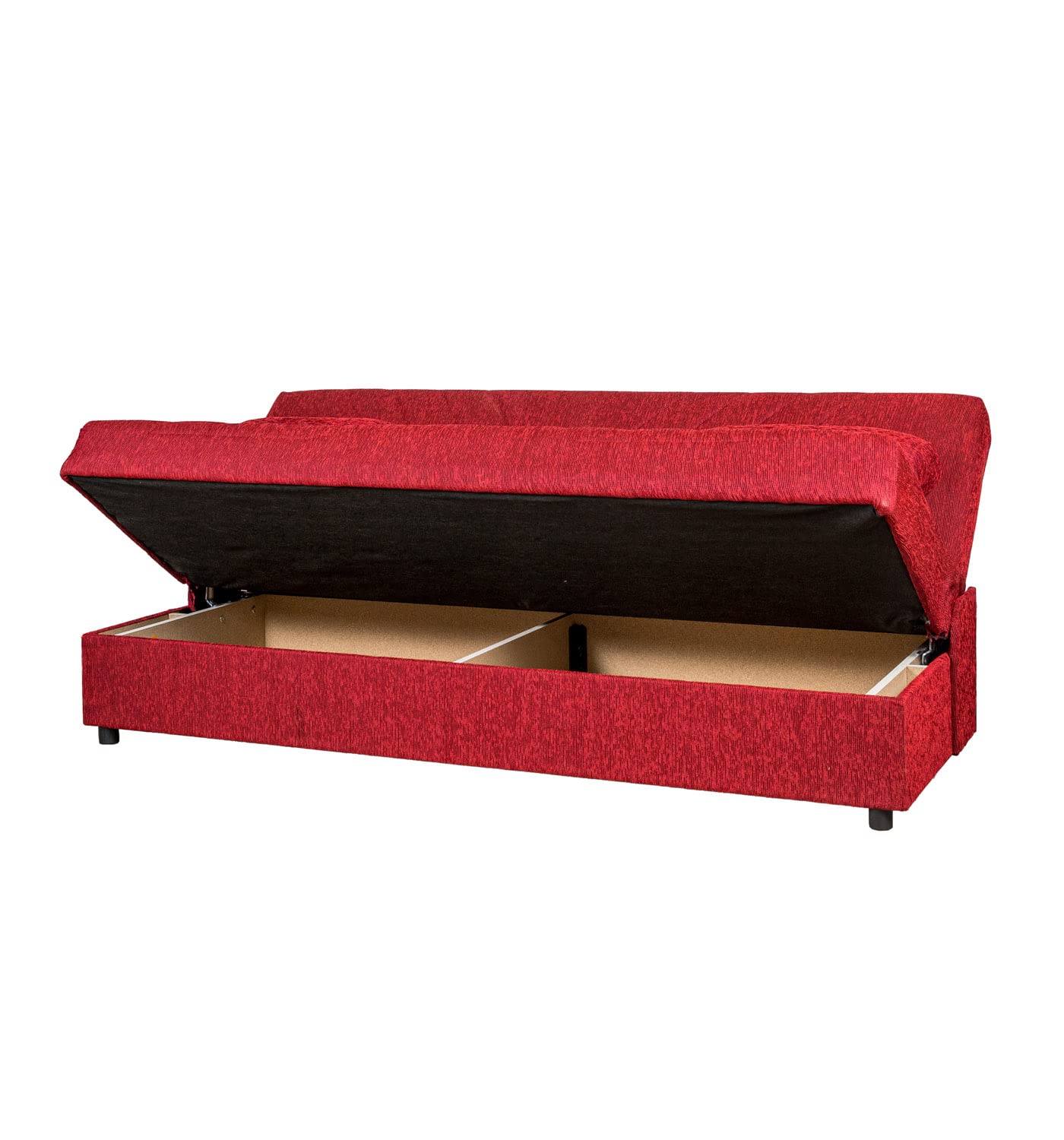 Arredo Stock Divano letto 3 posti in tessuto con cassettone contenitore, 184x80x86 (Rosso)