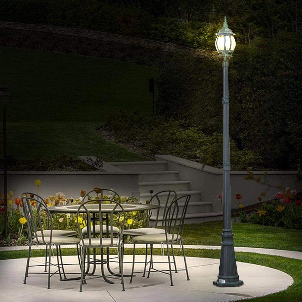 BAKAJI Farola victoriana clásica de jardín de aluminio lámpara farol color gris acabado envejecido verde bronce IP44 E27 (1 luz 200 cm)