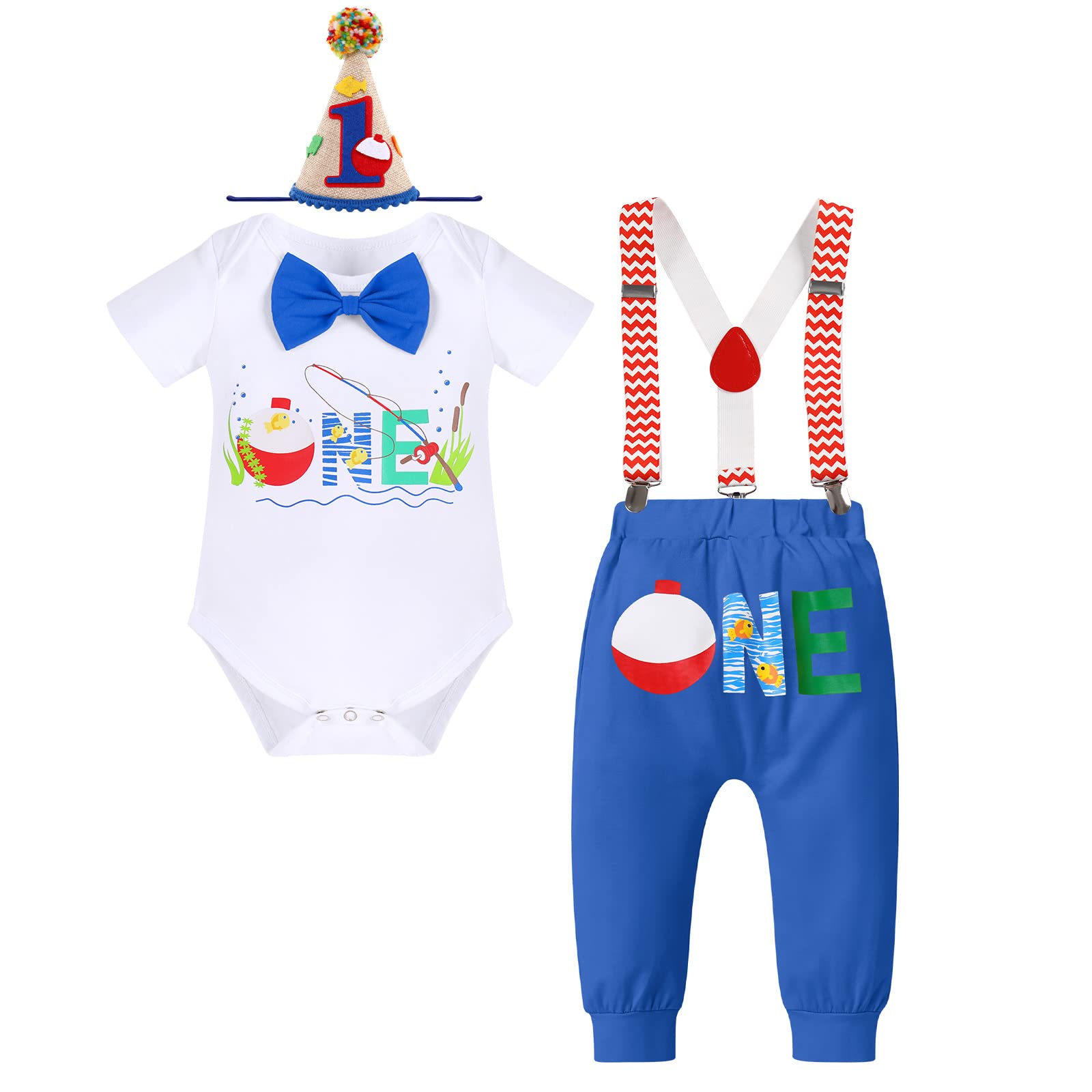 Baby Boys 1st Birthday Outfit Fishing Party Themed Romper Long