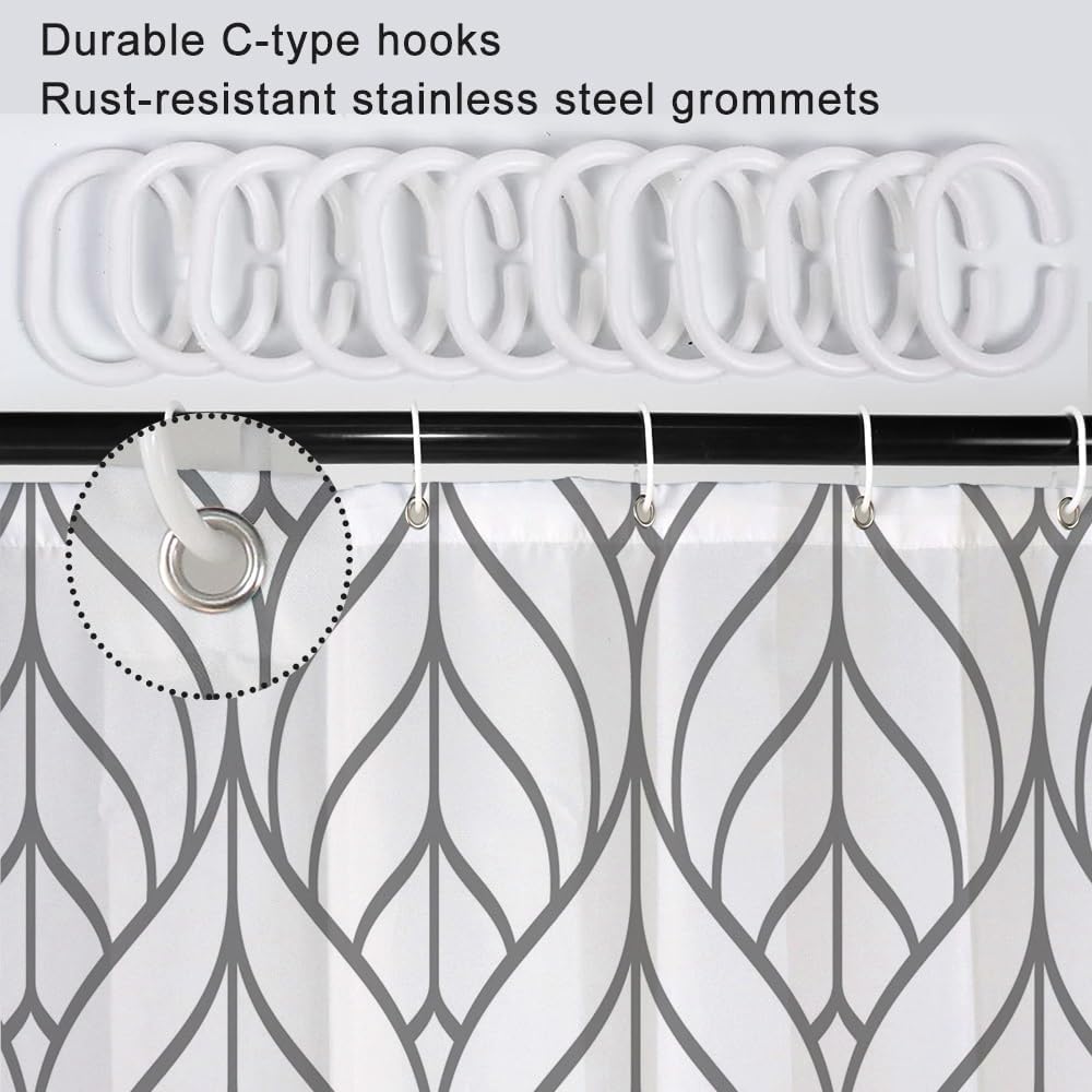 Grey and White Shower Curtain, Modern Aesthetic Grey Striped Shower Curtain Set for Bathroom Waterproof Polyester Shower Curtain with Hooks, 72x84 Inch