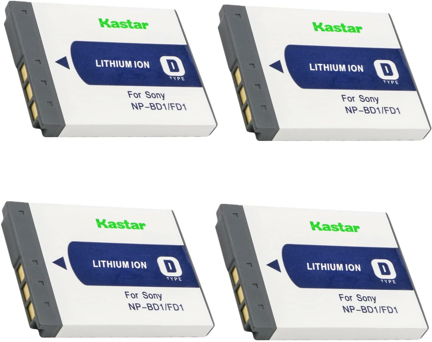 Kastar 4-Pack NP-BD1 Battery 3.7V 1100mAh Replacement for Sony NP-BD1 NP-FD1 Battery, Sony D Type Battery, Sony BC-CSD BC-CS3 Charger, Sony Cyber-Shot Camera