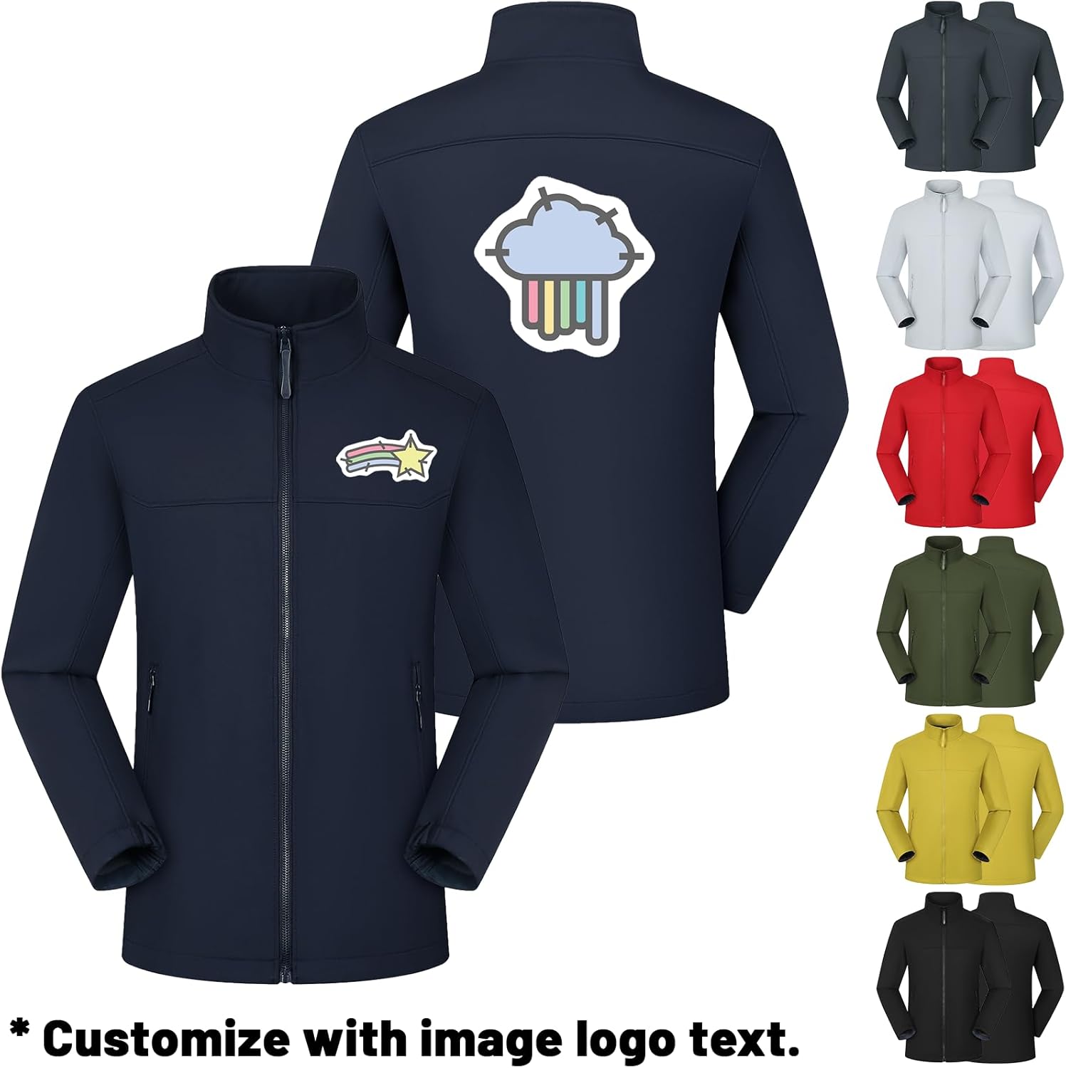 Custom Men's Fleece Jacket Personalized Casual Zip up Lightweight Softshell Windbreaker Athletic Outdoor Coat - Image 4