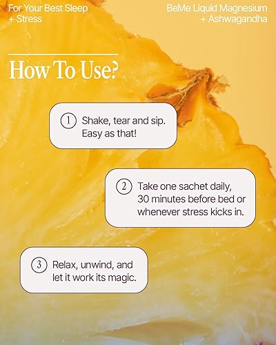 Miniatura 7 de BeMe Bebida de magnesio para dormir - Magnesio sin melatonina para dormir con Ashwagandha, L-teanina y GABA - Piña tranquila de absorción rápida -