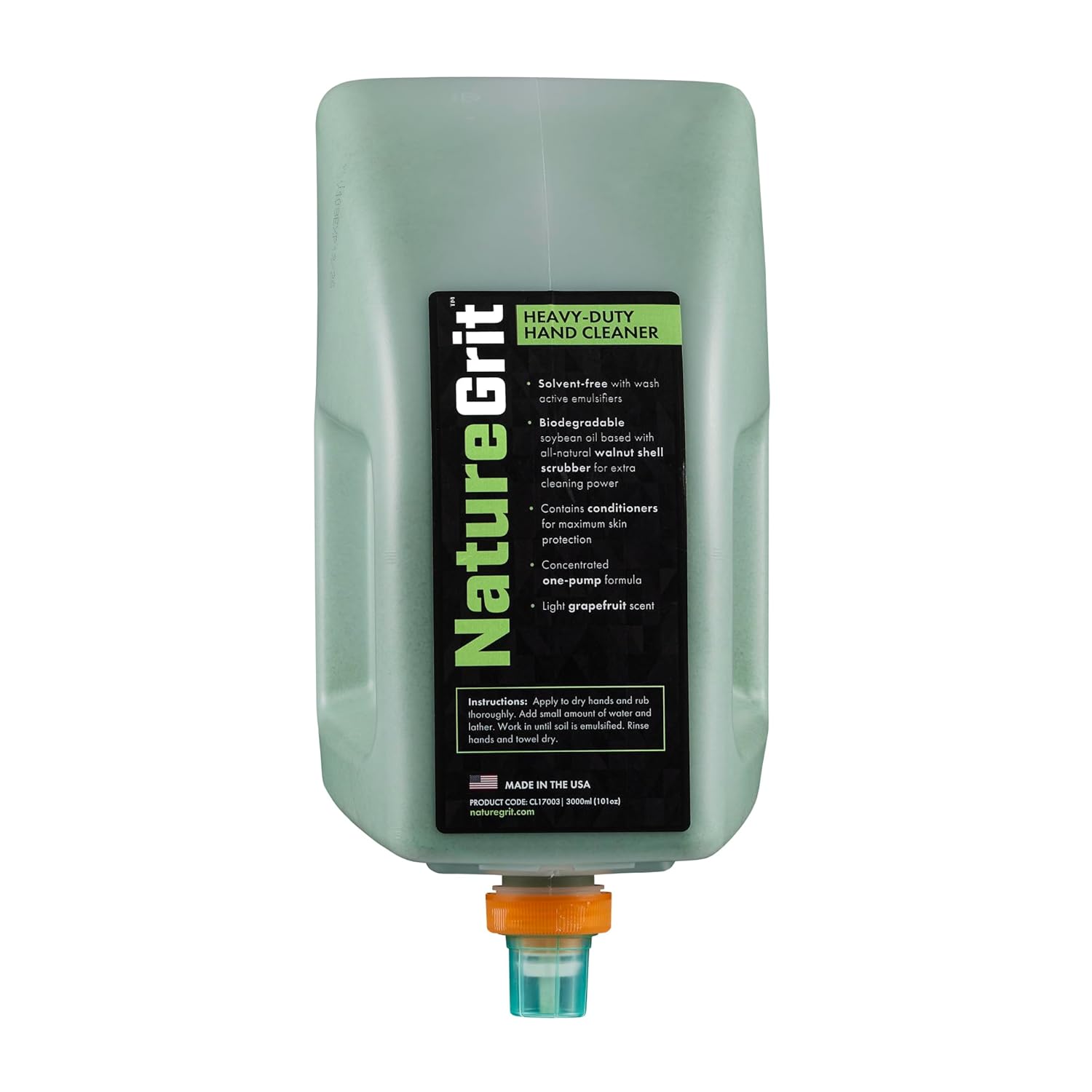 NatureGrit – Heavy Duty Industrial Hand Soap Cleaner Refill – Walnut Shell Conditioners for Skin Protection for Auto Mechanics, Manufacturing, and Anyone with Working Hands - 3-liter (Single Refill)