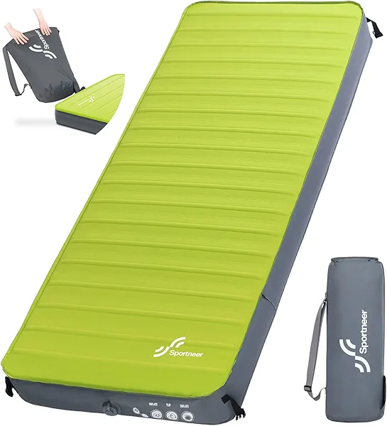 Sportneer Sleeping Pad for Camping: 4" Ultra-Thick Air & Foam Camping Mattress with 10 R Value, 4-Season Large Size 78" x 30" Self-Inflating Sleeping Pad for Camp/Travel/Car/Tent, Easy to Inflate