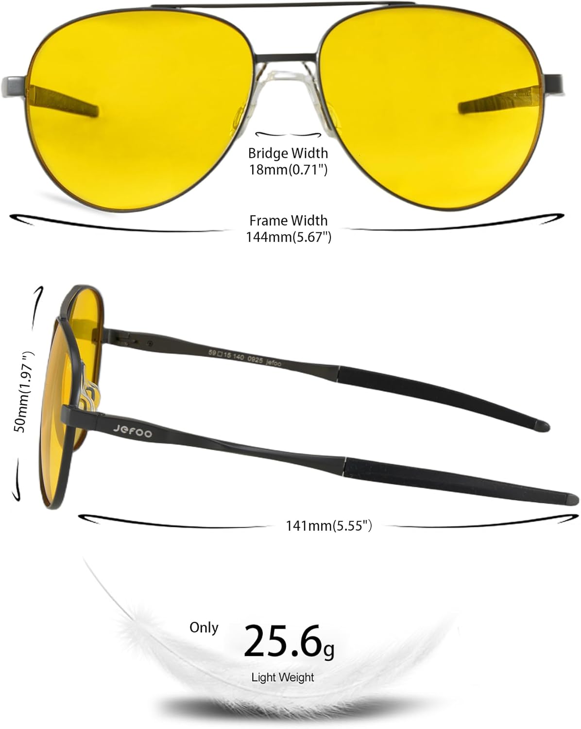 Jefoo Aviator Night Driving Glasses for Men Women, Anti Glare Night Vision Glasses with Polarized Yellow Lens - Image 4