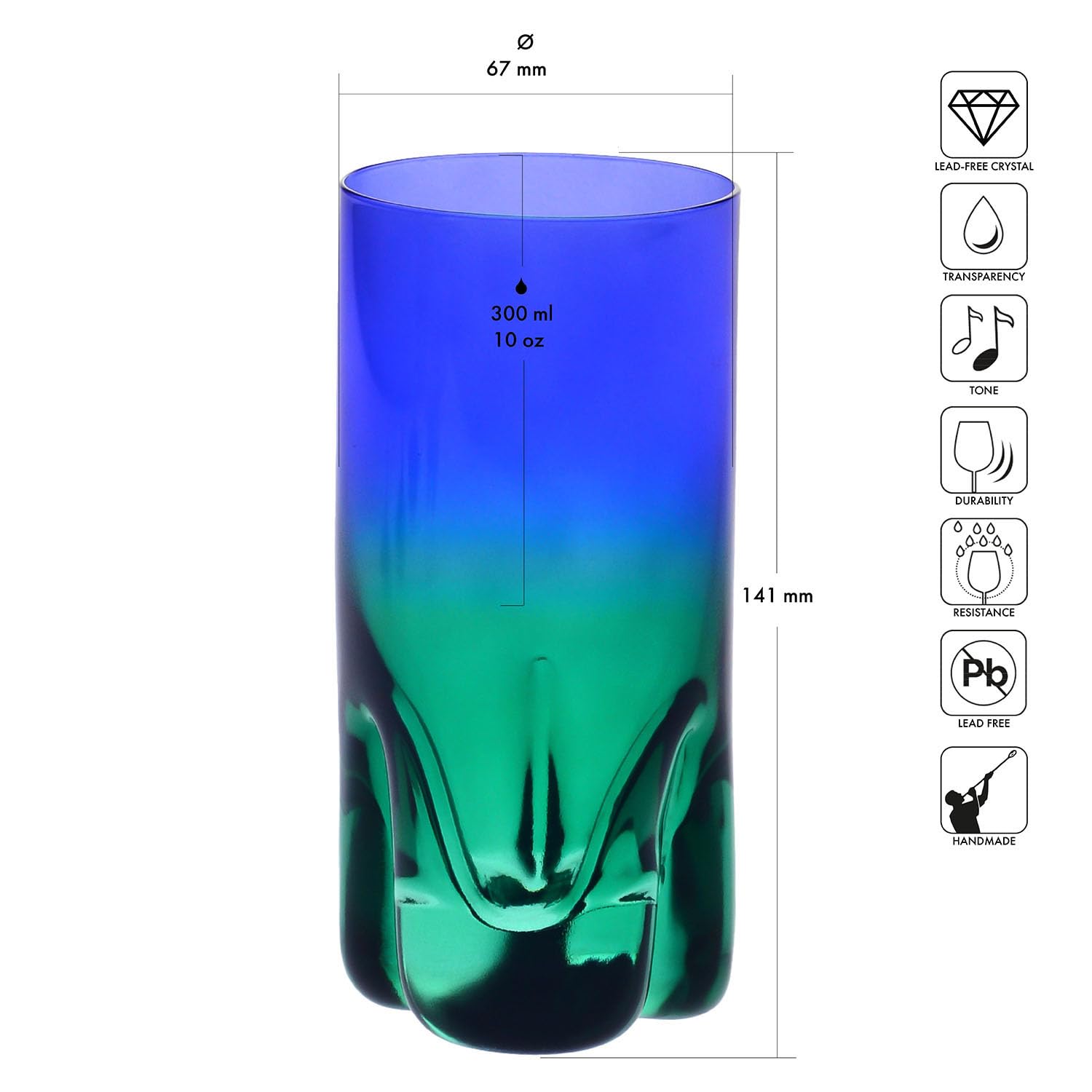 Krosno – Bicchieri per drink, acqua e succo 300 ml, set da 4 pezzi – Collezione Aurora – Dipinti a mano – Cristallo senza piombo – Ideali come regalo – Viola-Blu scuro e Verde-Blu scuro