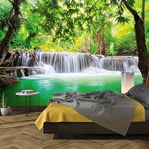 murimage Fotobehang waterval 3D 366 x 254cm inclusief lijm bos behang bamboe Thailand woonkamer slaapkamer keuken