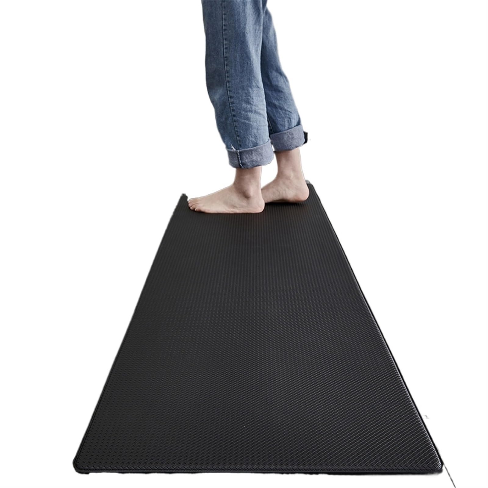 Tapis de cuisine antidérapant en cuir PU noir pour éviter les taches d'huile au sol