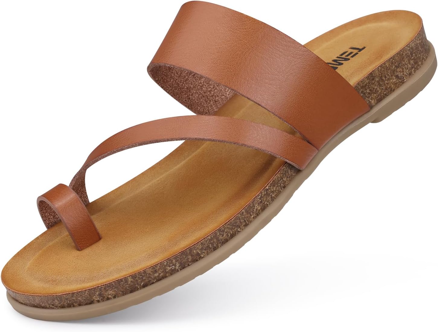 TEMOFON Women Summer Flip Flops: Genuine Leather Sandals, Cork Footbed, Comfortable Arch Support, Black/White/Brown/Nude Thong Sandals Size 5-11