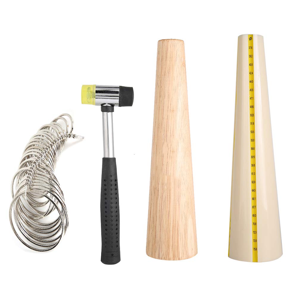 4PCS Mandrel Sizer Set, Jewelry Making Tools for Ring Bracelet Measuring Repairing, Includes Mandrel Sizer Bangle Mandrel Bracelet Sizer Hammer, Wooden Material Harmless and Eco