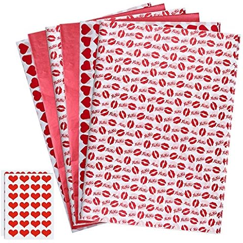 CHRORINE 45 Sheets Valentine's Day Tissue Paper,Red Gift Wrapping Tissue Paper,Sweet Heart Design Gift Wrap Paper, Big Size Gift Wrapping for Valentine's Day,DIY Crafts Wedding Gift Decorations Cover