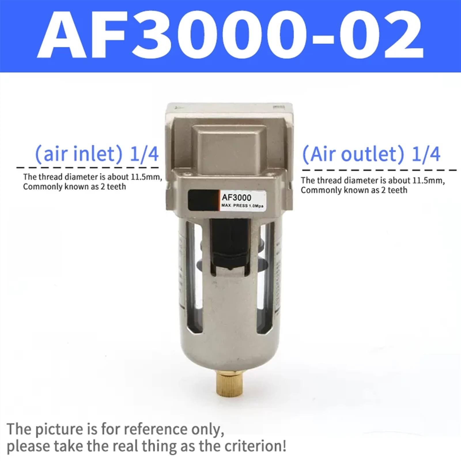 1 Unidad AF2000-02 AF3000-02 AF3000-03 AF4000-04 AF4000-06 AF5000-10 Compresor de Aire comprimido en línea Filtro de Agua y Humedad Trampa(AF3000-02)