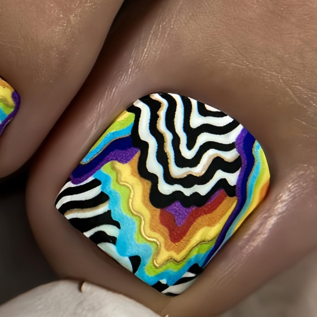 Glossy French Tips Fake Toenails with Designs Square Press on Toenails Stick on Toe Nails Women Full Covers Toenails