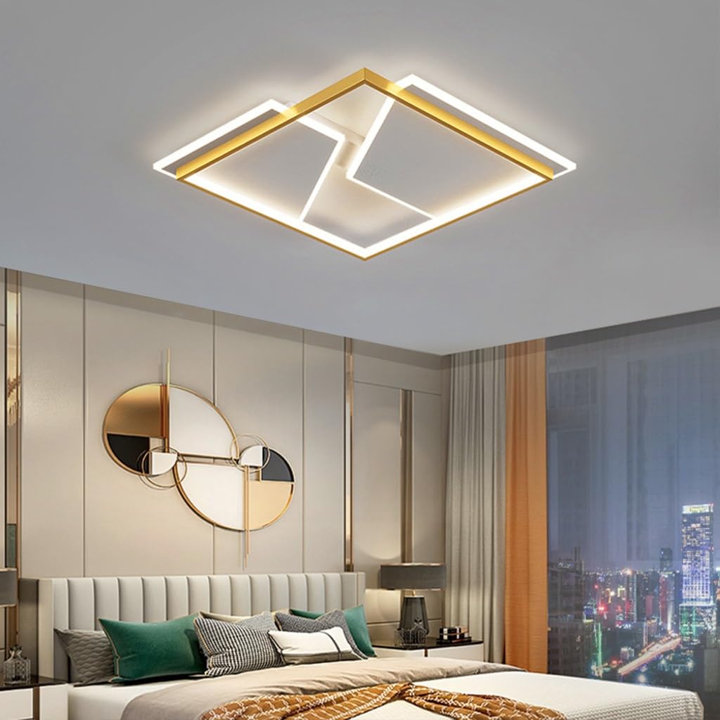 LYSDjia Modern LED Ceiling lamp with Remote Control Geometric Chic and Creative Ceiling lamp 98W Golden Metal recessed Ceiling Light Hotel Bedroom Study Kitchen Living Room Office dimmable Lighting (