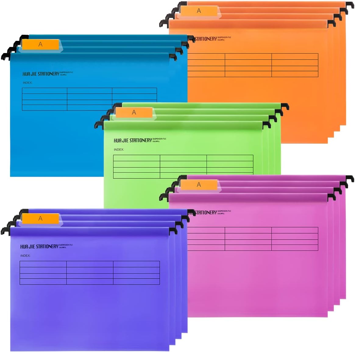 20PCS A4 Suspension Files, Polypropylene Filing Cabinet Suspension Files with Tabs and Card Inserts for Office Organization Home Work(Mixed Color)