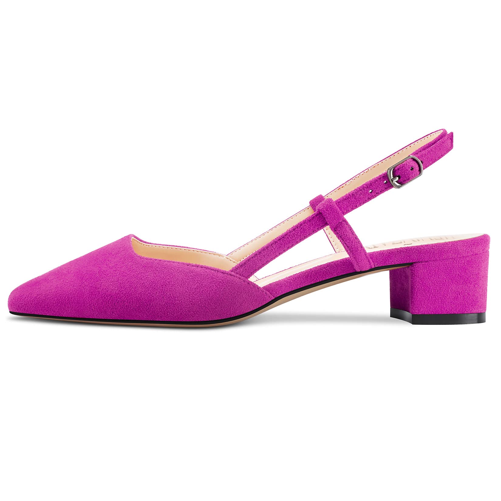 HEUIVZAR Mujer Pumps Cuadrada Punta Gatito Bajos Ancho Chunky Heel Slingback Ante Dress Zapatos Vacaciones Cute de Boda 3.5 CM