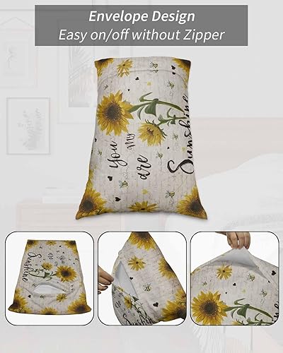 Miniatura 7 de Fundas de almohada de tamaño King de abeja de girasol, fundas de almohada suaves para cama, fundas decorativas de lujo para sofá de cuerpo largo con