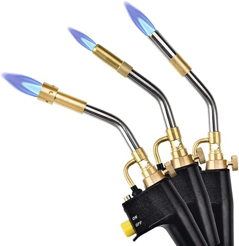 Miniatura 3 de SEAAN Cabezal de antorcha de propano con 3 boquillas, mapa de arranque de gatillo/mapa de gas propano con encendedor de botón, cabezal de soplete de