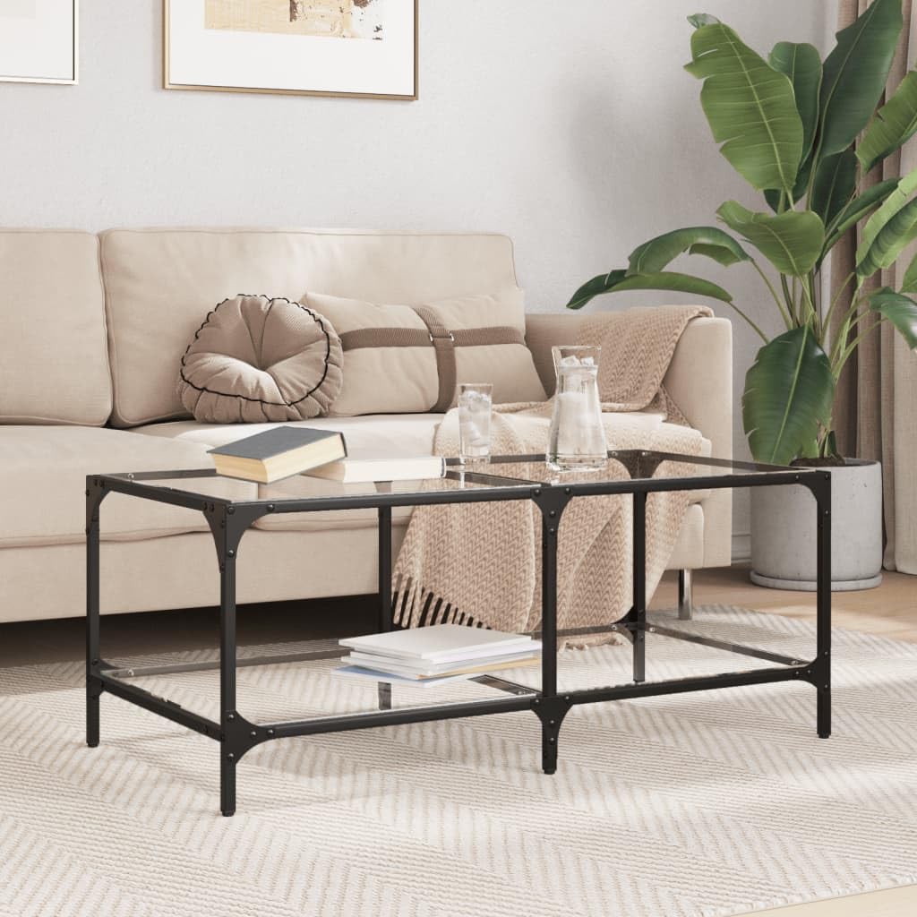 Tavolino da salotto con ripiano in vetro trasparente, 98,5 x 50 x 40 cm, acciaio | Elegante tavolo in vetro per soggiorno e ufficio. Superficie facile da pulire con robusto telaio in acciaio.