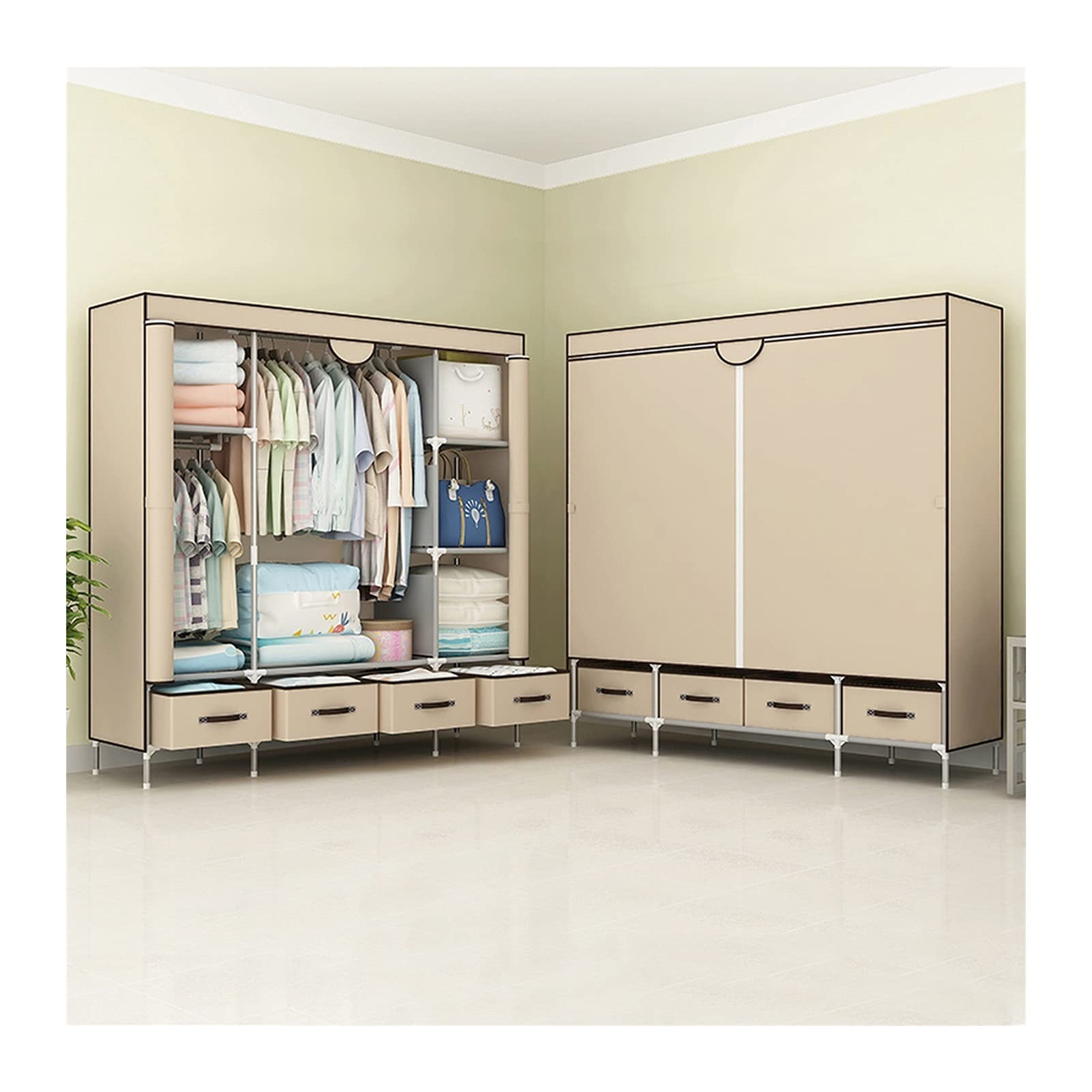 Armadio Portatile 59 pollici Grande armadio Armadio Armadio Armadio Armadio Organizzatore di stoffa Armadio Armadio e rivestimento in tessuto non tessuto Rivestimento portatile Armadio portatile, faci