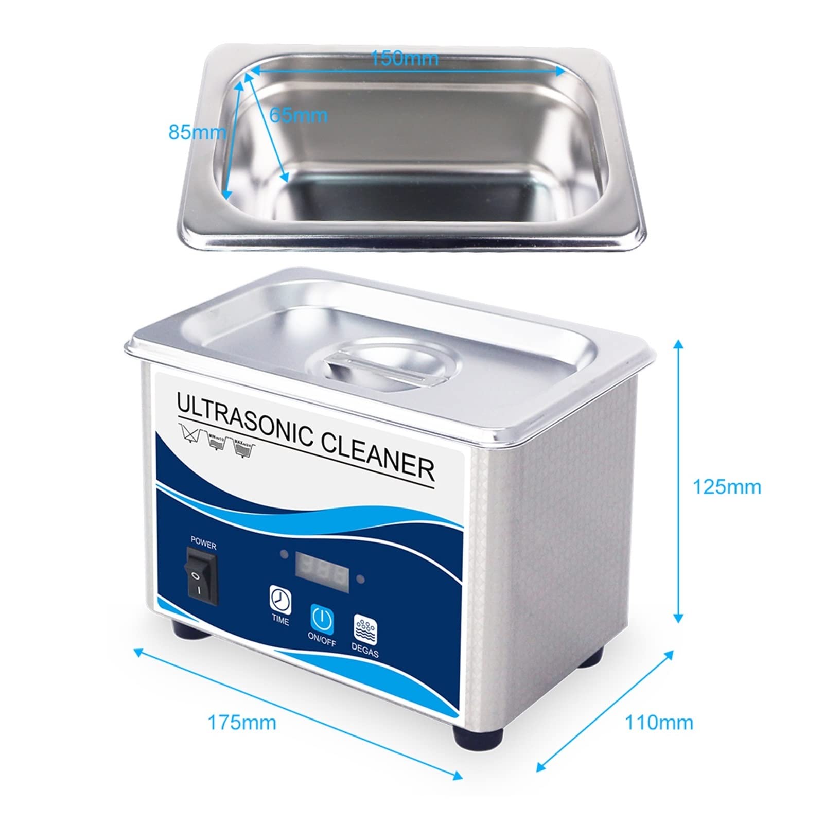 Urządzenie do czyszczenia ultradźwiękowego Przenośna 800 ml Ultrasonic Cleaner 60W 40 kHz Home Użycie szklanek biżuterii zegarki Łańcuchowe czyszczenie Monety Prote z protezy