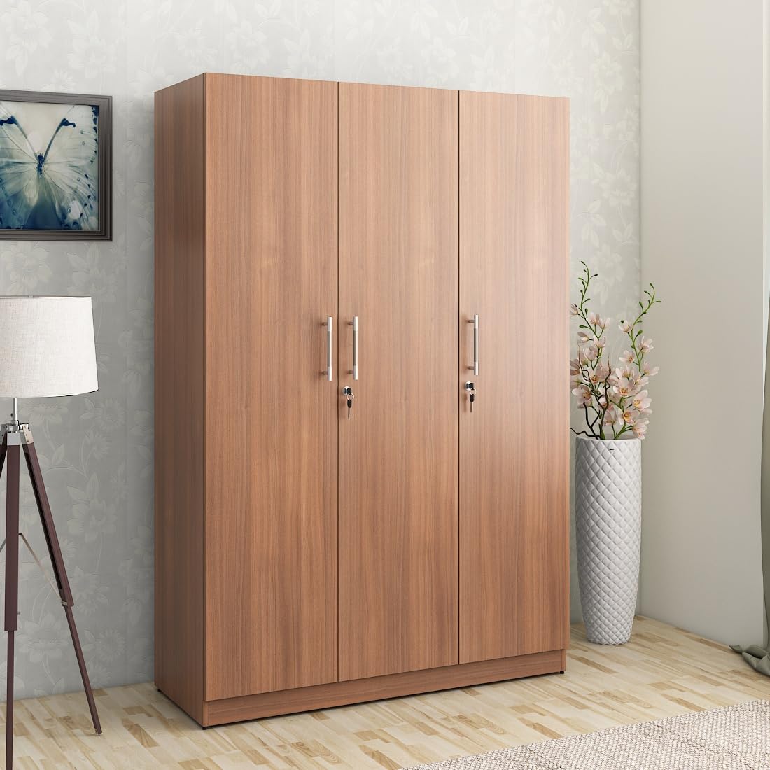 Spacewood Optima Wardrobe | 3 Year Warranty | Almirah, Cupboard, Almari, 3 Door Wardrobe, 2 Hanging Space| Engineered Wood| Walnut Rigato-image-25