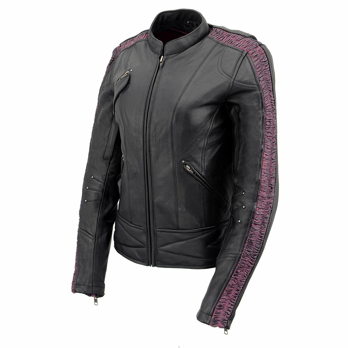 Milwaukee Leather MLL2570 Womens Phoenix Embroidered Black and Fuchsia Pink Leather Motorcycle Jacket - Medium — view 6
