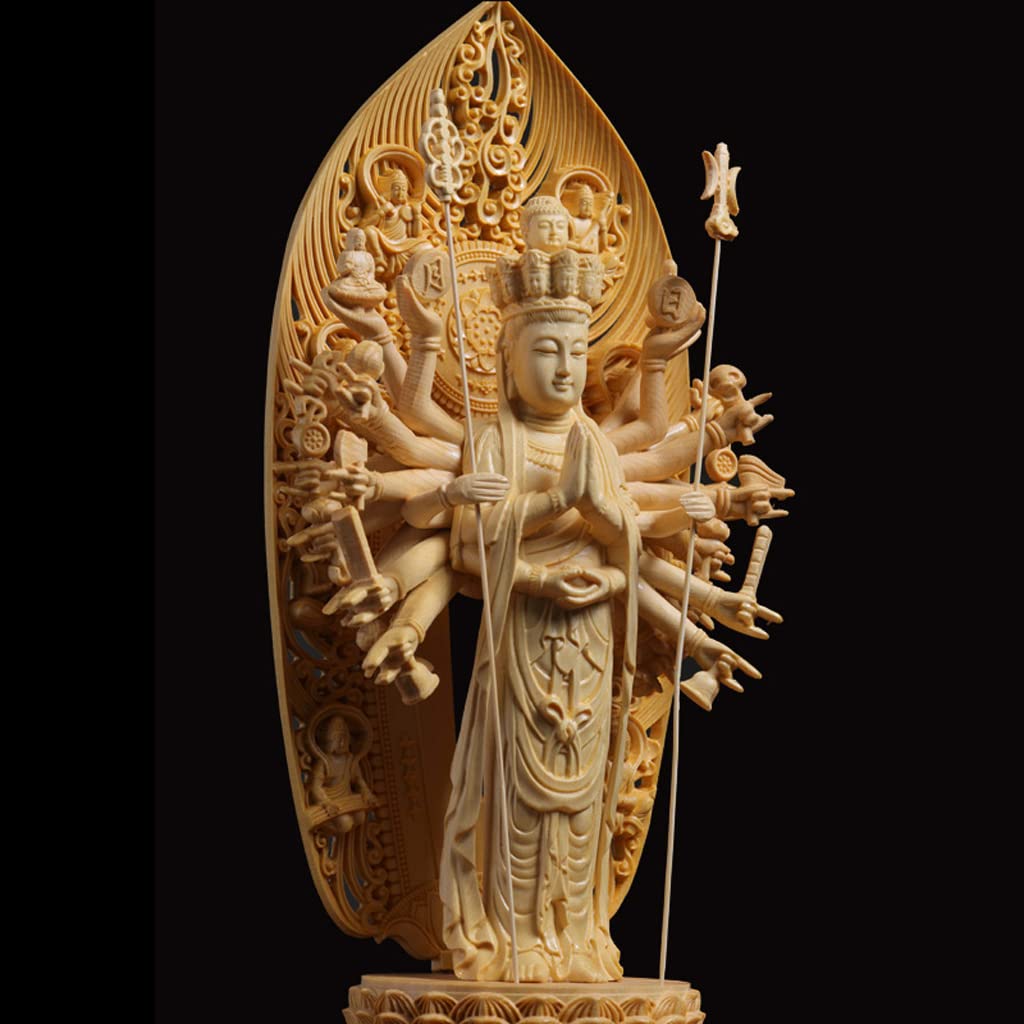 千手観音 手彫り木彫り仏像 全高25cm 風水では財物や幸せをかき集める像 千手観音 手彫り木彫り仏像 全高25cm 風水では財物や幸せを