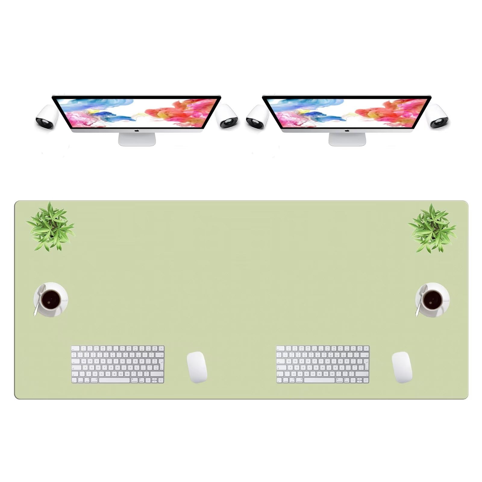 LL-COEUR Extra Large PU Leather Desk Mat Large Mouse Pad XXL Waterproof Table Mat Office Laptop Writing Pad (63 x 27.6 inch, Matcha Green)