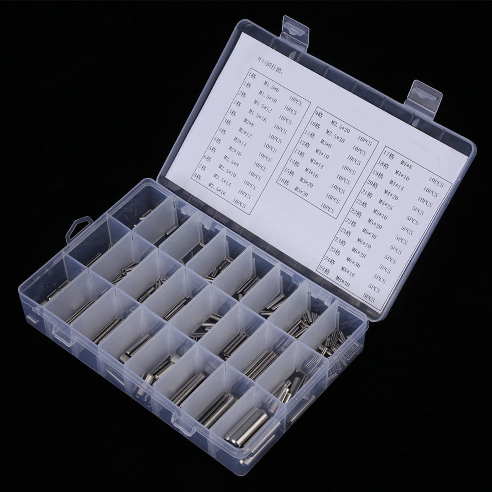280Pcs Pasadores de Resorte Ranurados, Juego de Pasadores de Cilindro Elástico 304 Inoxidable Acero M1.5 M2 M2.5 M3 M4 M5 M6 M8