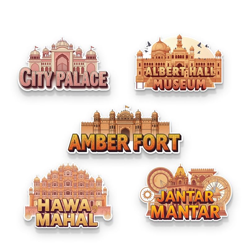 Image of Jaipur Set of 5 Fridge Magnets, Glossy Finish, Stylish Magnet for Fridge, Wardrobe & Metal Surfaces