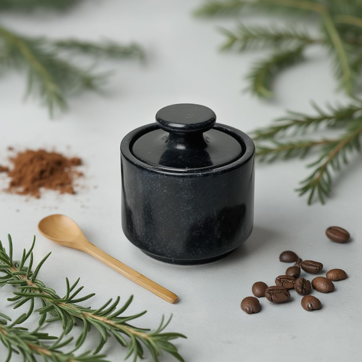 Handcrafted 3-Inch Black Single Marble Salt Cellar with Lid | Elegant Kitchen Decor, Salt Keeper Bowl, Spice Jar | Perfect for Flaky Sea Salt & Himalayan Pink Salt