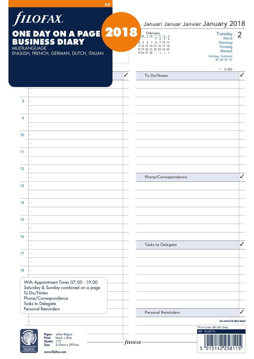 Filofax Terminplaner 2018 A4