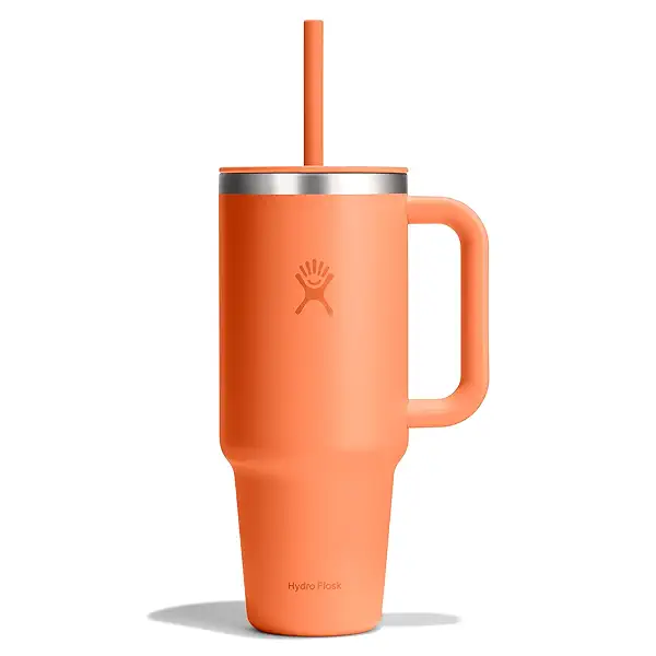 Hydro Flask Travel Tumbler with Handle, Lid and Straw - Insulated Stainless Steel in 40 Oz Nectar Orange 1